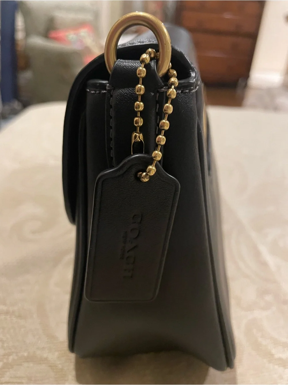 Coach Black Leather Tabby Shoulder Bag with Gold 'C' Closure